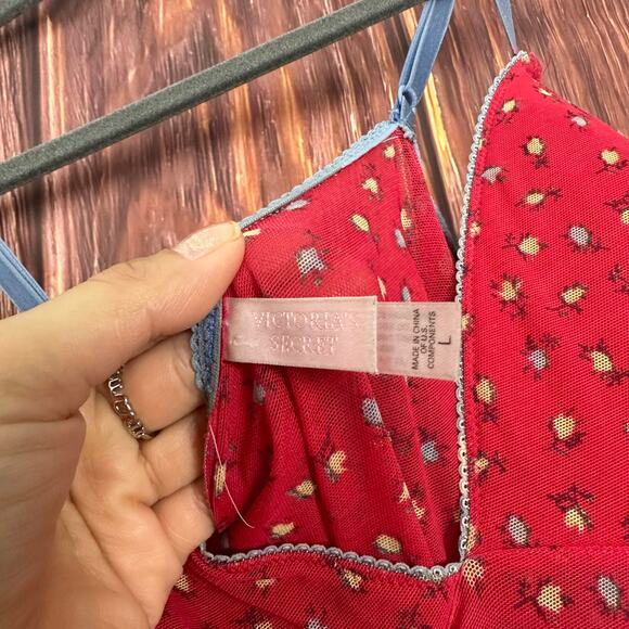 Vintage Victoria's Secret Red Floral Nightgown Dress Mesh Padded Size Large - Picture 6 of 8